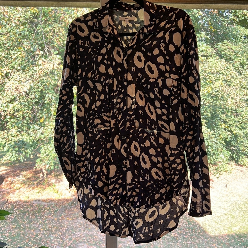 Navy Blue Leopard print VANS long sleeve button down